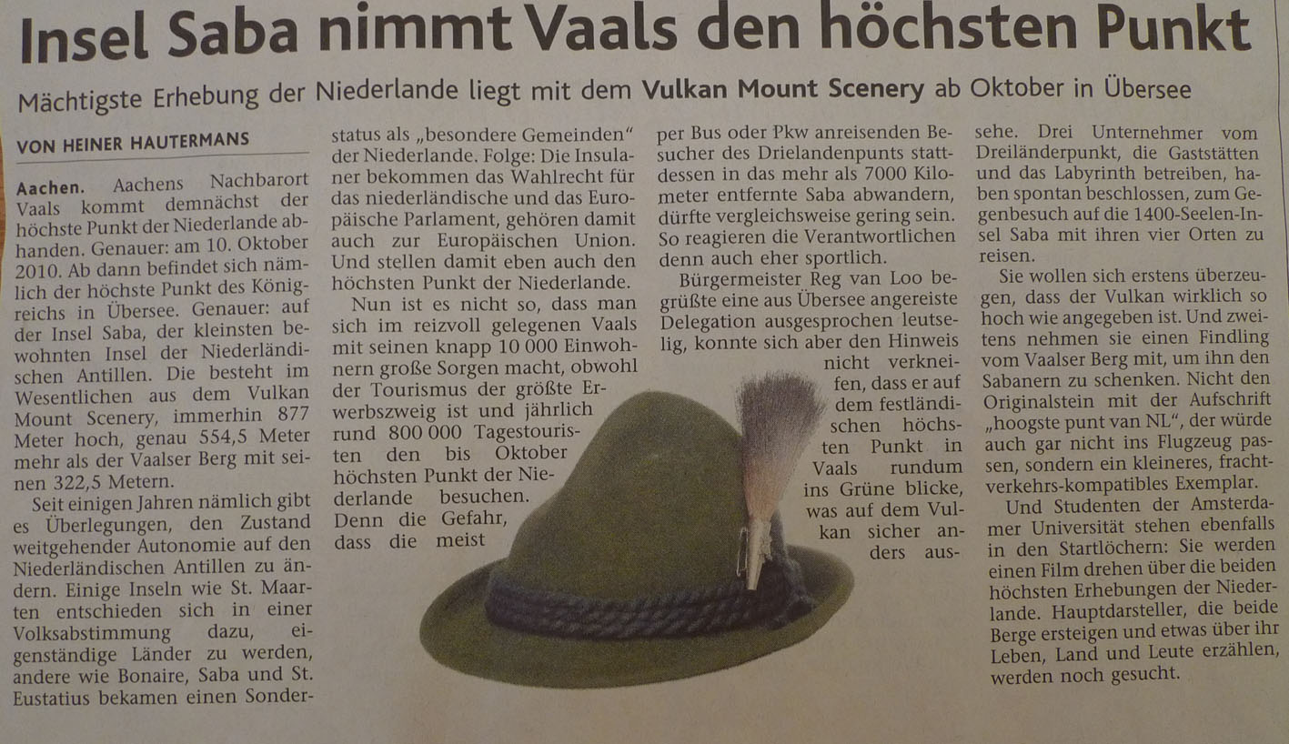 Zeitungsbericht &uuml;ber die Insel Saba in den Aachener Nachrichten/Aachener Zeitung